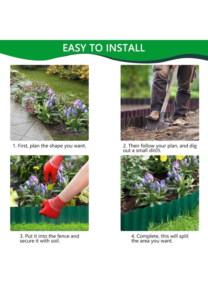 جرين لون حواف بلاستيكية للحدائق والمروج، 15 سم × 9 م - سياج عشبي أخضر مرن، حافة متينة لتزيين أحواض الزهور في الفناء والشرفة والممرات - Image 4